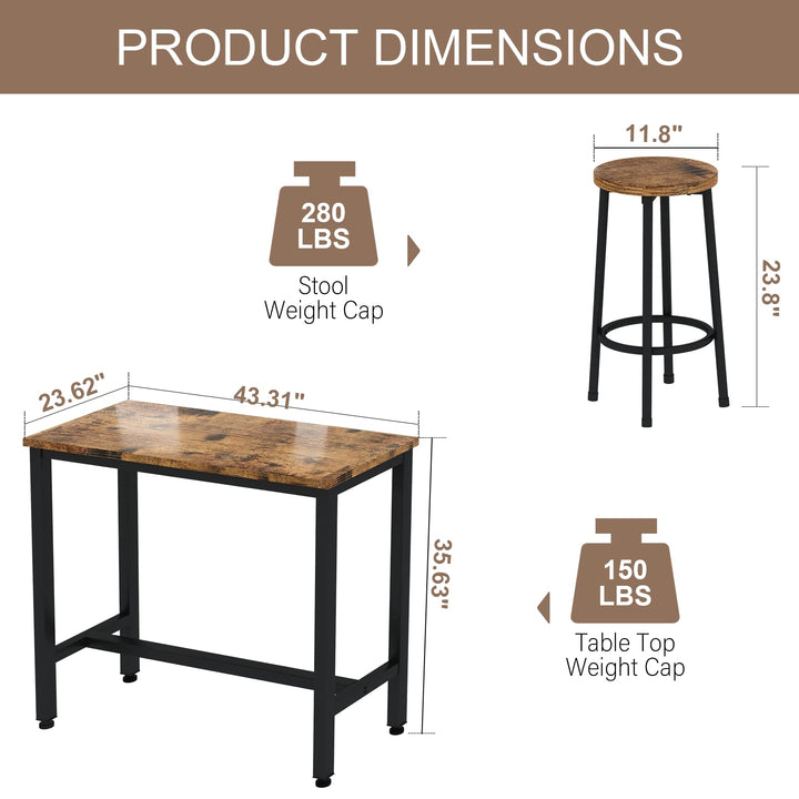 Lamerge Bar Table Set,Industrial Bar Table and Chairs Set,5 Pcs Dining Table Set Counter Height Pub Table with 4 Chairs, Wooden Breakfast Table Set Kitchen Counter,Adjustable Feet,Rustic Brown