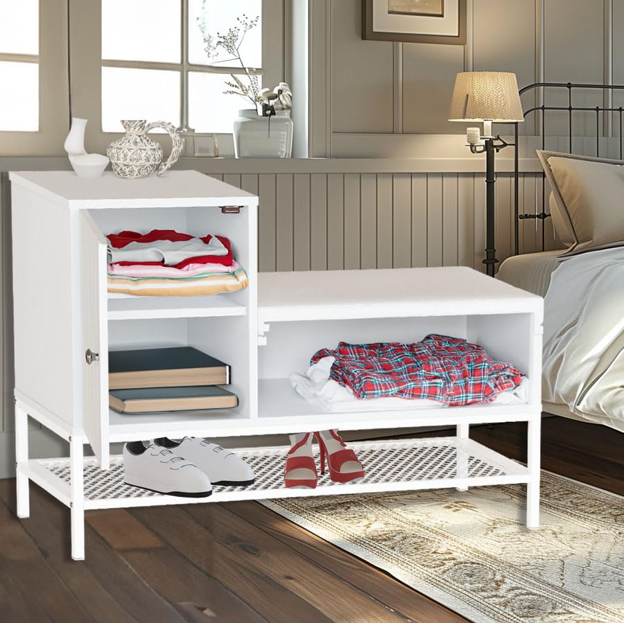 Lamerge white multi-functional shoe cabinet, multi-layer design large capacity storage, suitable for living room, bedroom