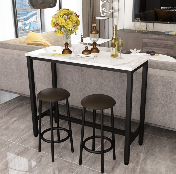 Lamerge Industrial Pub Height Table with 2 PU Upholstered Stools,3-Piece Kitchen Table and Chairs,Suit for Dining Room & Living Room & Breakfast Nook & Bistro,Bar Table Set for 2,Brown & Black,39.3"