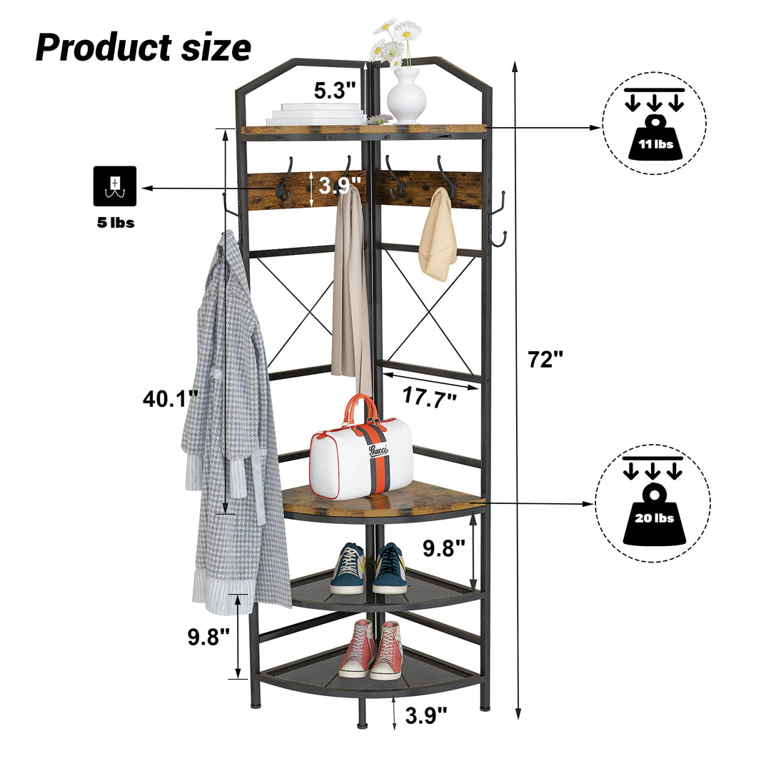 Lamerge Coat Rack Stand with Storage, Multifunctional Entryway Shelf Organizer with 10 Hooks and 6-tier Shelves, 72" Industrial Hall Tree Freestanding Clothes Rack for Bedroom Hallway Entryway