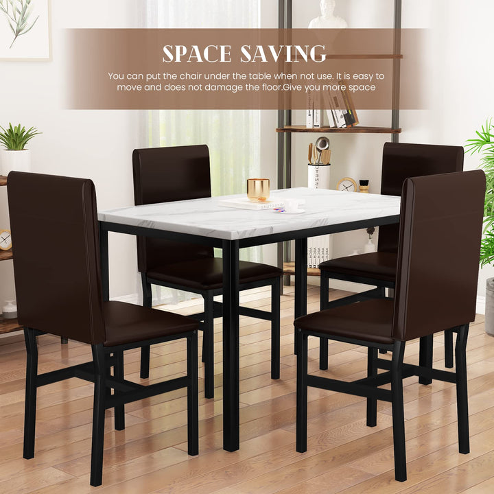 5 Piece Dining Table Set with PU Leather Chairs