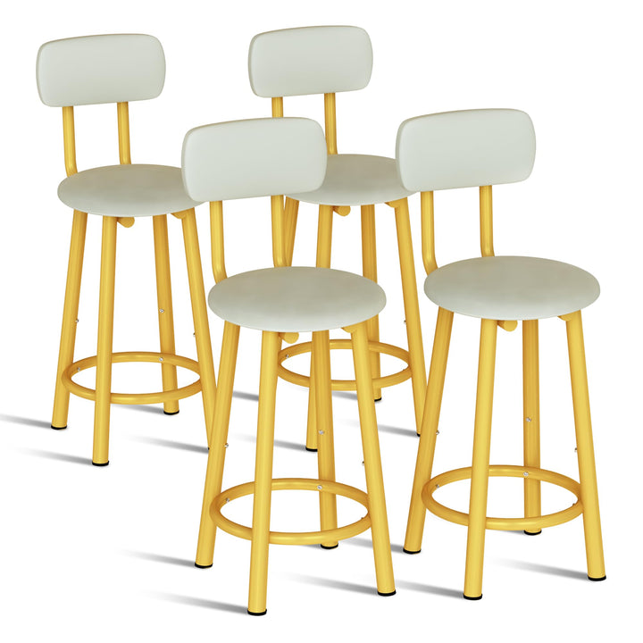 DKLGG Bar Stools Set of 2, 35.4" Tall Chairs Counter Height Bar Stools with Backrest & PU Leather Chairs, Modern Barstools Chair for Kitchen Island Pub Dining Counter Living Room, Gold