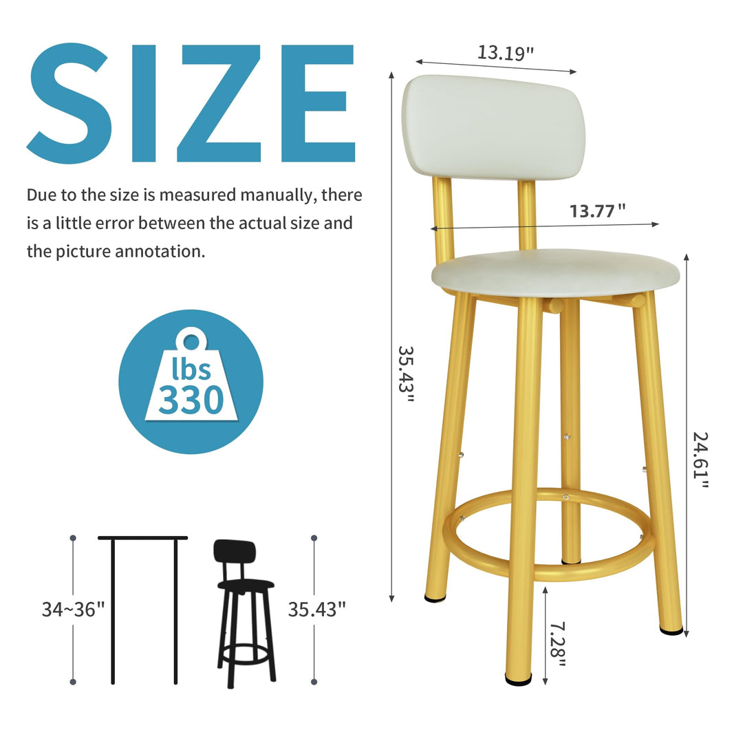 DKLGG Bar Stools Set of 2, 35.4" Tall Chairs Counter Height Bar Stools with Backrest & PU Leather Chairs, Modern Barstools Chair for Kitchen Island Pub Dining Counter Living Room, Gold