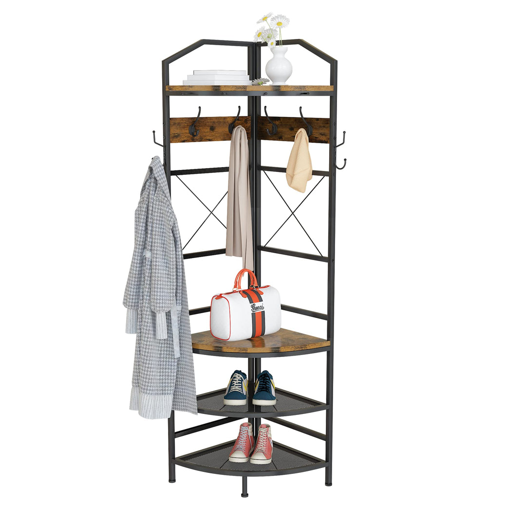 Lamerge Coat Rack Stand with Storage, Multifunctional Entryway Shelf Organizer with 10 Hooks and 6-tier Shelves, 72" Industrial Hall Tree Freestanding Clothes Rack for Bedroom Hallway Entryway