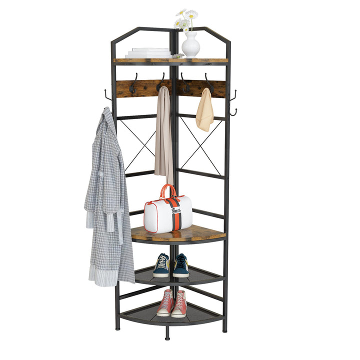 Lamerge Coat Rack Stand with Storage, Multifunctional Entryway Shelf Organizer with 10 Hooks and 6-tier Shelves, 72" Industrial Hall Tree Freestanding Clothes Rack for Bedroom Hallway Entryway