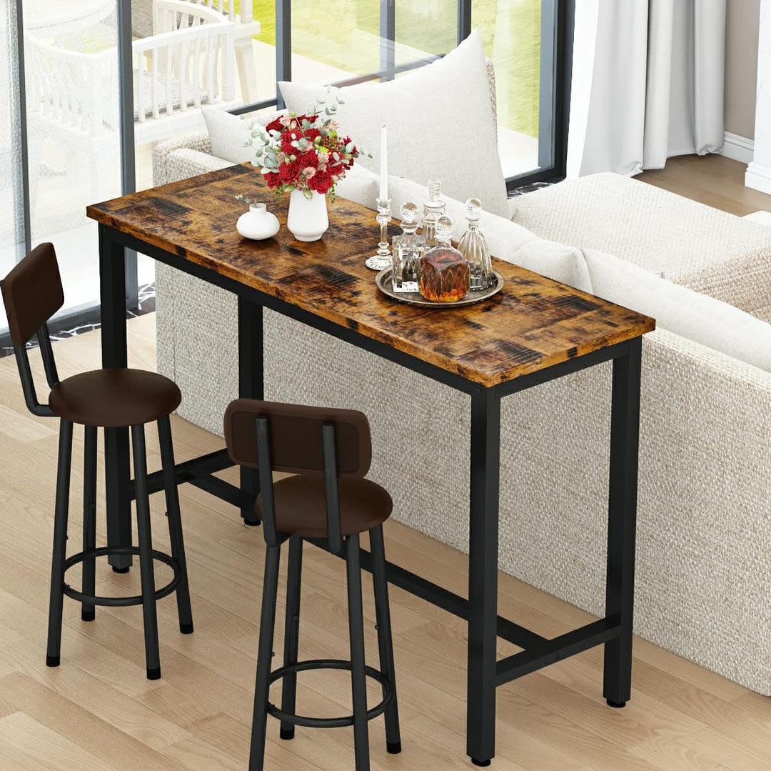 Lamerge Industrial Pub Height Table with 2 PU Upholstered Stools,3-Piece Kitchen Table and Chairs,Suit for Dining Room & Living Room & Breakfast Nook & Bistro,Bar Table Set for 2,Brown & Black,39.3"