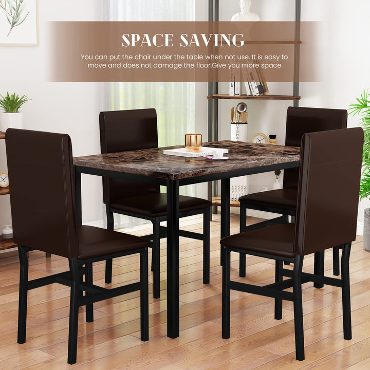 5 Piece Dining Table Set with PU Leather Chairs