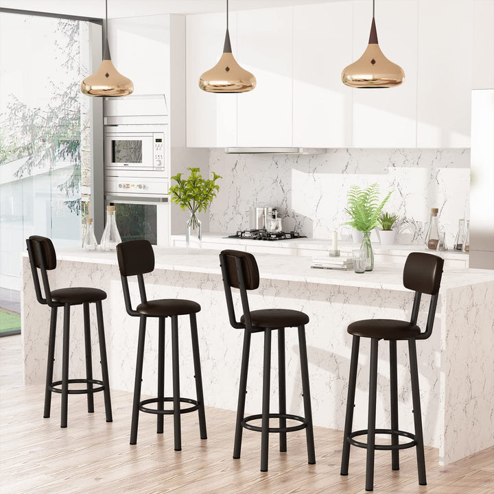 Hooseng Bar Stools, Set of 4 Bar Height Stools, PU Upholstered Breakfast Stools with Back and Footrest, Kitchen Bar Chairs for Dining Room, Kitchen, Easy Assembly