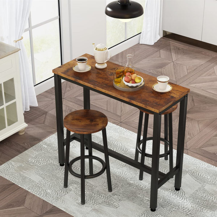 Lamerge Industrial Pub Height Table with 2 PU Upholstered Stools,3-Piece Kitchen Table and Chairs,Suit for Dining Room & Living Room & Breakfast Nook & Bistro,Bar Table Set for 2,Brown & Black,39.3"