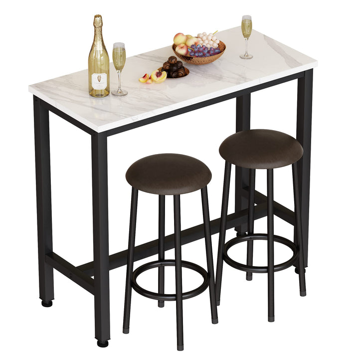 Lamerge Industrial Pub Height Table with 2 PU Upholstered Stools,3-Piece Kitchen Table and Chairs,Suit for Dining Room & Living Room & Breakfast Nook & Bistro,Bar Table Set for 2,Brown & Black,39.3"