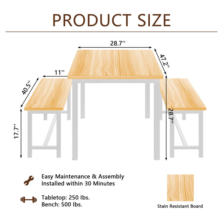 Lamerge Kitchen Table Set with 2 Benches 4 Person Dining Room Table Set for Home Kitchen, Dining Room, Restaurant, Space Saving, 47.2inch Table and 41.3inch Bench, Industrial Brown,CZ-01