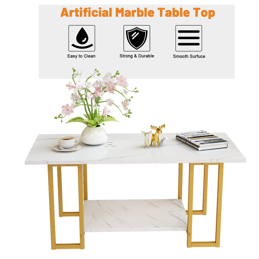 Hooseng Coffee Table Set of 3, Include Coffee Table & 2pcs Side Table, Living Room Table Sets with Faux Marble Tabletop and Metal Frame, Perfect for Apartment, Small Space