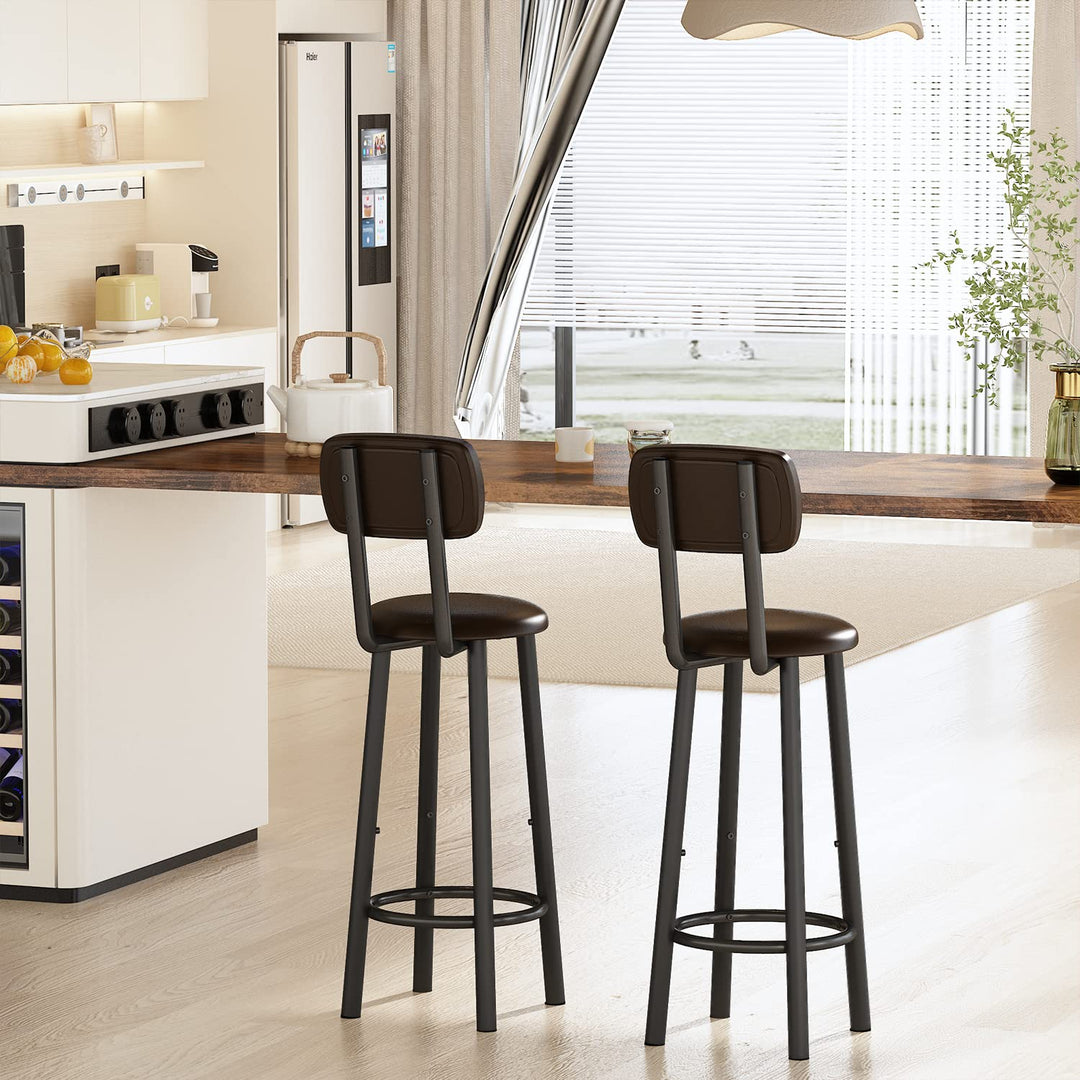 Hooseng Bar Stools, Set of 2 Bar Height Stools, PU Upholstered Breakfast Stools with Back and Footrest, Kitchen Bar Chairs for Dining Room, Kitchen, Easy Assembly