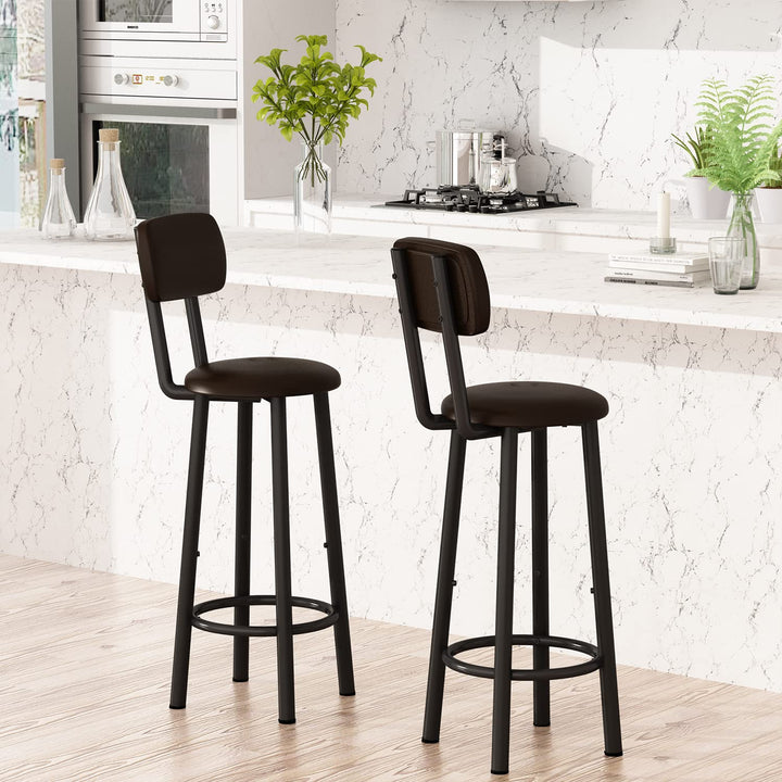 Hooseng Bar Stools, Set of 2 Bar Height Stools, PU Upholstered Breakfast Stools with Back and Footrest, Kitchen Bar Chairs for Dining Room, Kitchen, Easy Assembly