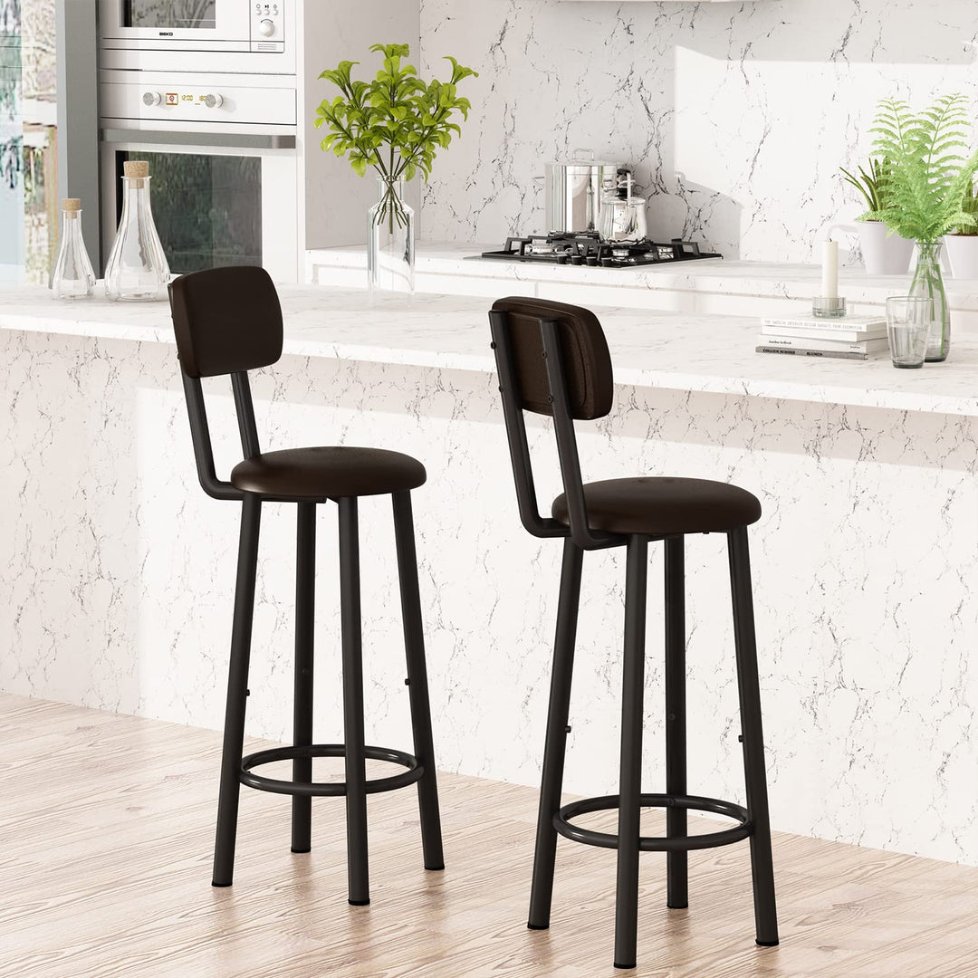 Hooseng Bar Stools, Set of 4 Bar Height Stools, PU Upholstered Breakfast Stools with Back and Footrest, Kitchen Bar Chairs for Dining Room, Kitchen, Easy Assembly