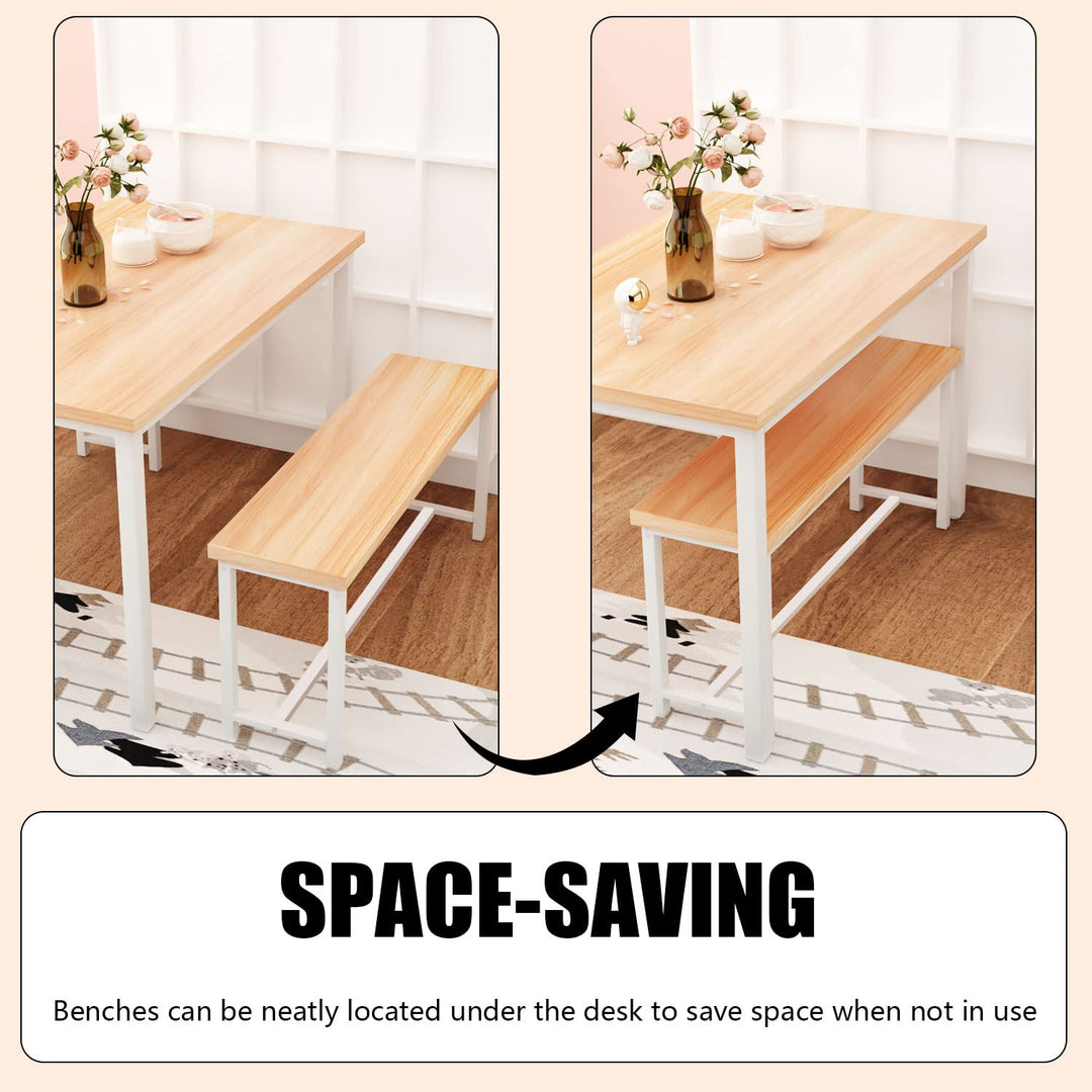 Hooseng Kitchen Table Set with Two Benches, Dining Table Set for 4-6 Persons, Space-Saving 47 Inch Small Kitchen Table Set for Breakfast Nook, Living Room, Apartment, Restaurant, Rustic Brown