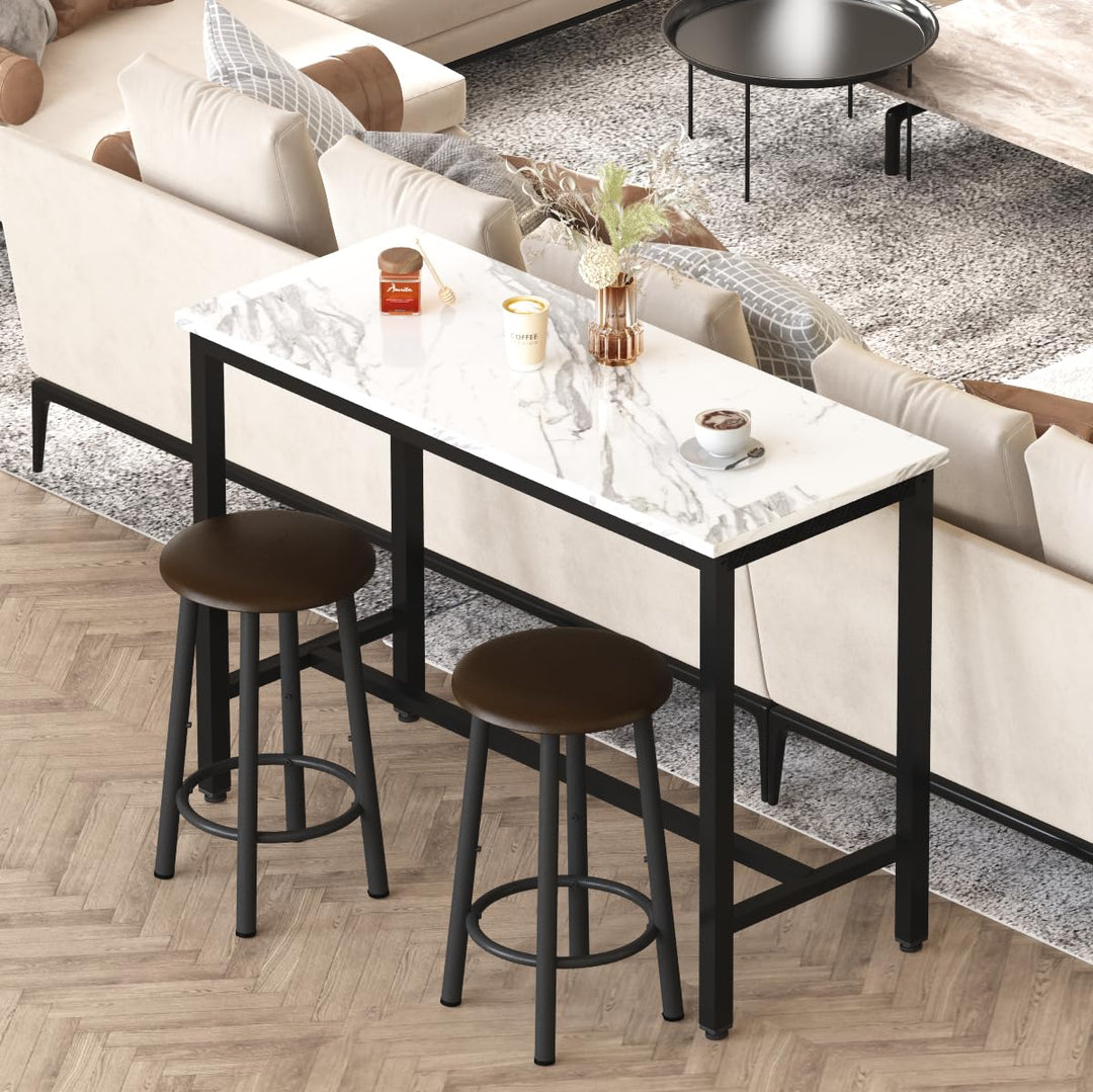 Lamerge Industrial Pub Height Table with 2 PU Upholstered Stools,3-Piece Kitchen Table and Chairs,Suit for Dining Room & Living Room & Breakfast Nook & Bistro,Bar Table Set for 2,Brown & Black,39.3"