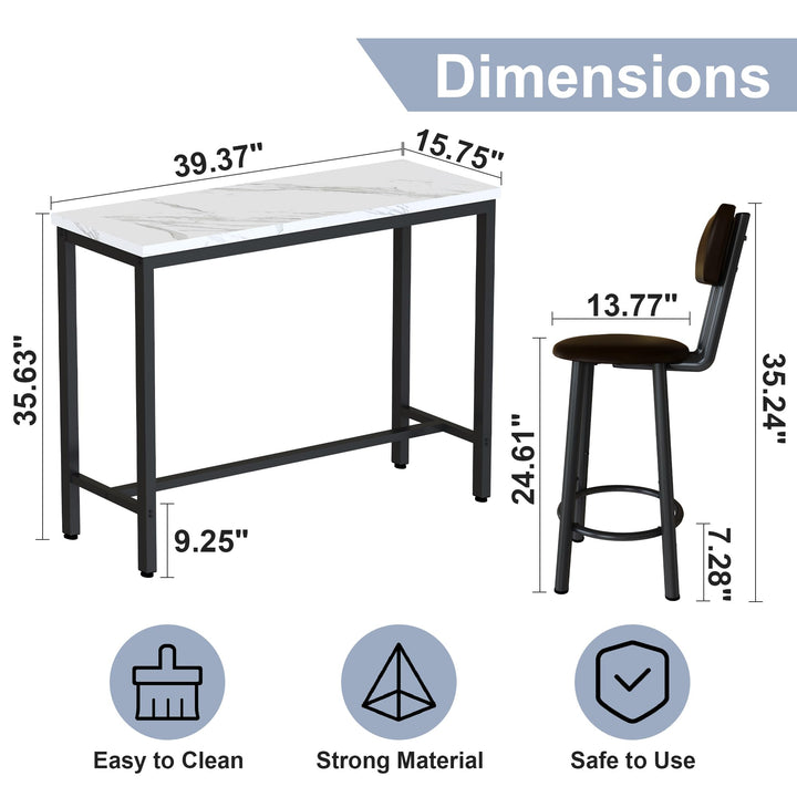 Lamerge Industrial Pub Height Table with 2 PU Upholstered Stools,3-Piece Kitchen Table and Chairs,Suit for Dining Room & Living Room & Breakfast Nook & Bistro,Bar Table Set for 2,Brown & Black,39.3"