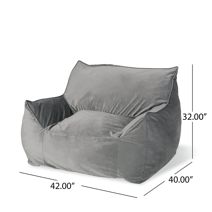 Hooseng Bean Bag Chair for Adults, Kids, Teens, Foam Filled Beanbag Sofa Chair with Armrests & Removable and Machine Washable Velvet Cover for Reading, Gaming in Bedroom, Living Room, Grey