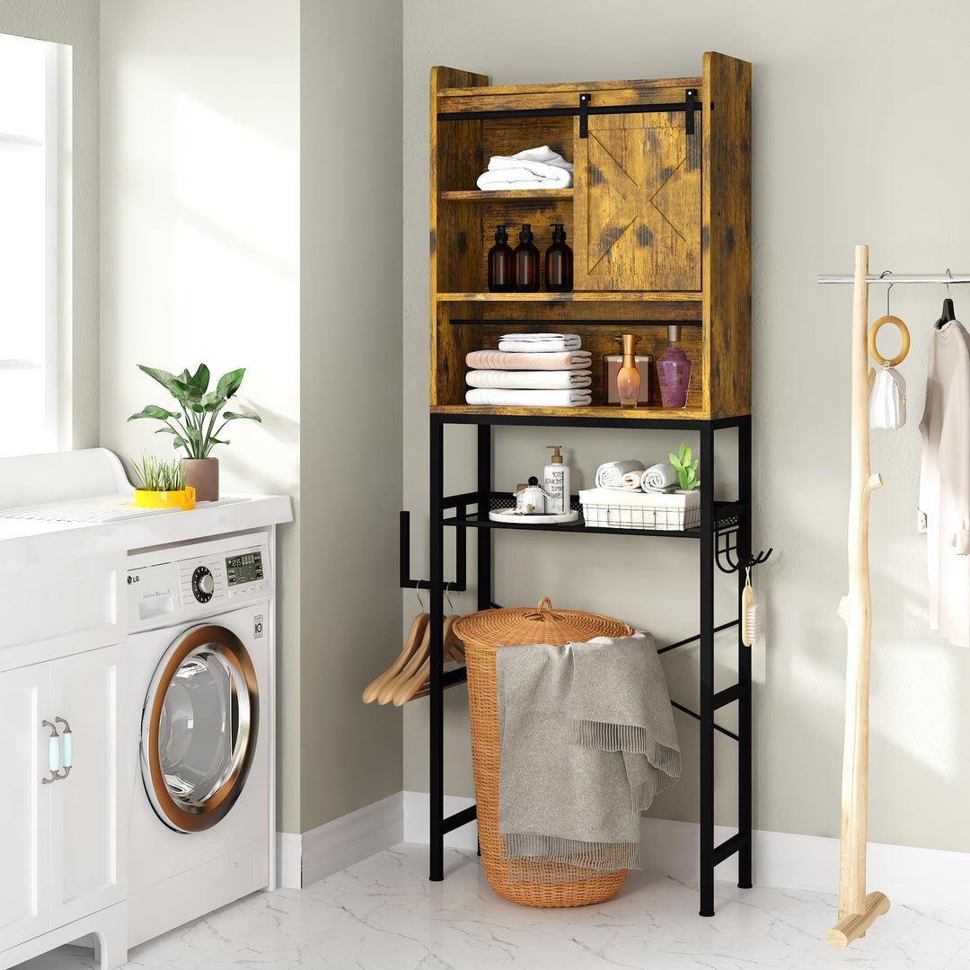 The Toilet Storage Cabinet, Bathroom Toilet Rack with Barn Door