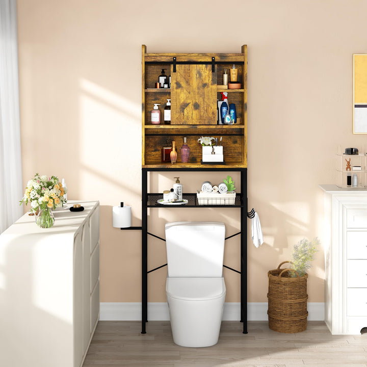 The Toilet Storage Cabinet, Bathroom Toilet Rack with Barn Door