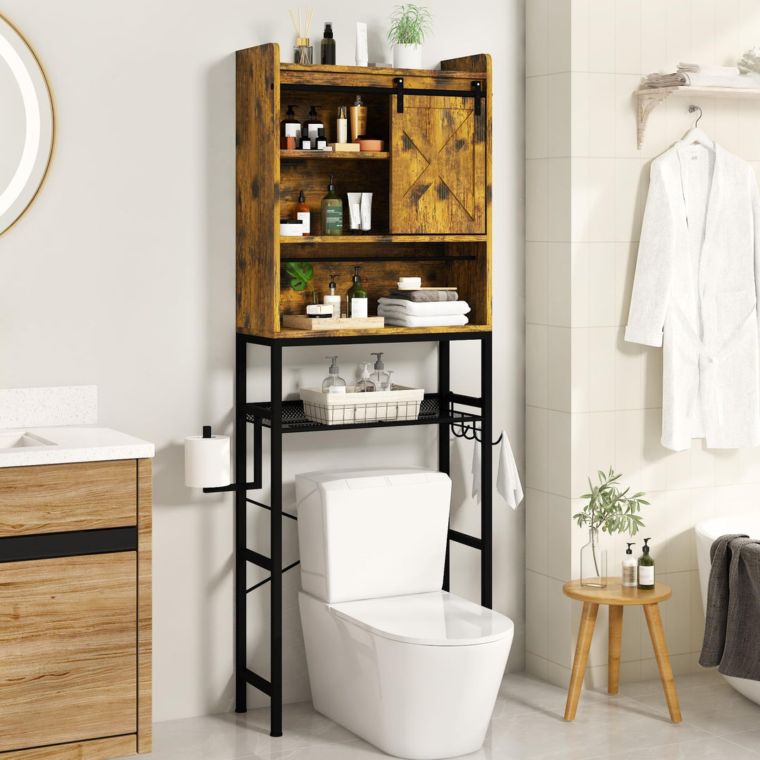 The Toilet Storage Cabinet, Bathroom Toilet Rack with Barn Door