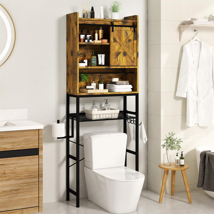 The Toilet Storage Cabinet, Bathroom Toilet Rack with Barn Door