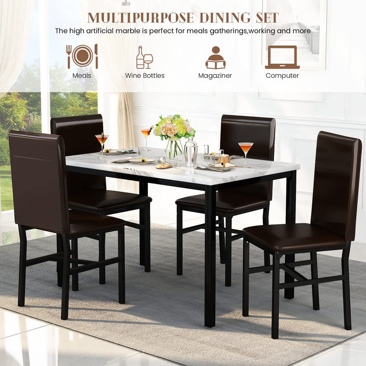 5 Piece Dining Table Set with PU Leather Chairs