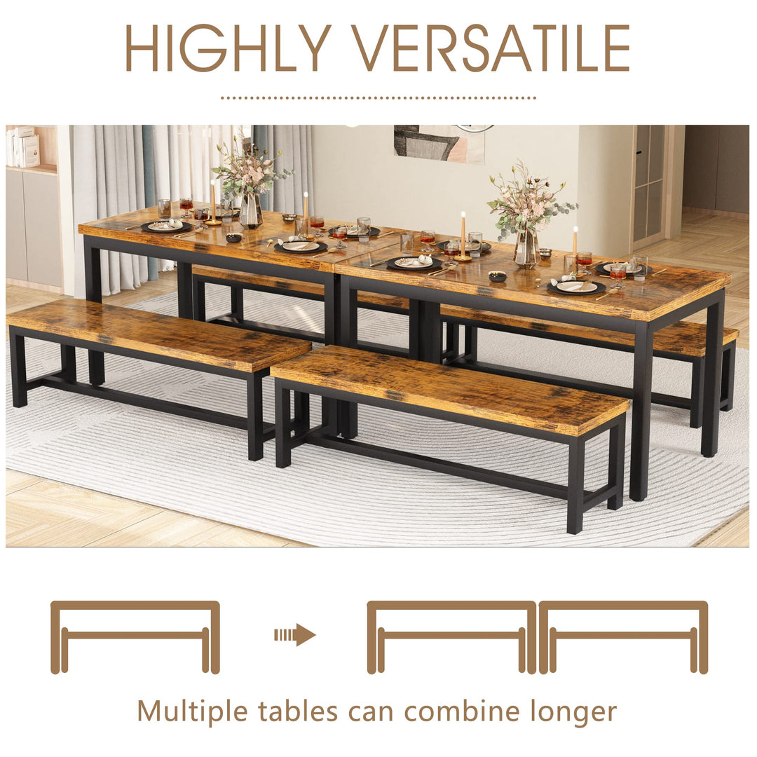 Hooseng Dining Table Set with Two Benches, Kitchen Table and Chairs for 4 People Family Use, 47in Space-Saving Bench Style Dining Table Set Furniture w/Heavy Duty Sturdy Metal, Easy Assemble, Beige