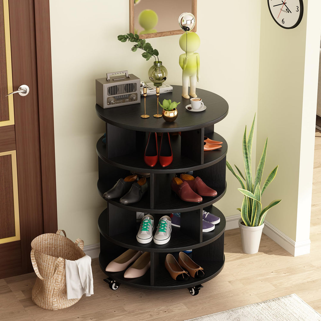 Hooseng Rotating Shoe Rack Tower, 4 Tier Free Standing Revolving Shoe Rack Organizer for Closet, Circular Shoe Storage Cabinet for EntryWay, Bedroom, Living Room, Holds Up to 16 Pairs of Shoes, Black