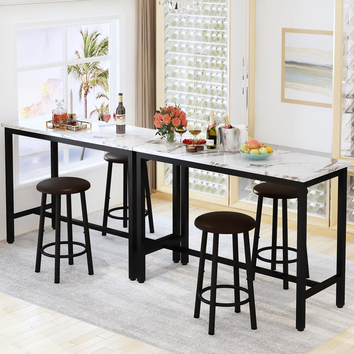 Lamerge Industrial Pub Height Table with 2 PU Upholstered Stools,3-Piece Kitchen Table and Chairs,Suit for Dining Room & Living Room & Breakfast Nook & Bistro,Bar Table Set for 2,Brown & Black,39.3"