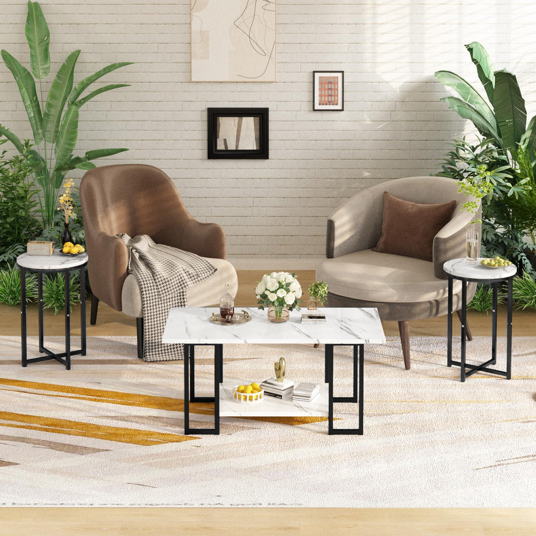 Modern Faux Marble Top Coffee Table & End Table Set