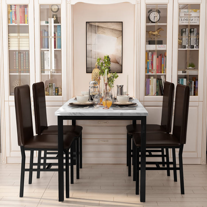 5 Piece Dining Table Set with PU Leather Chairs