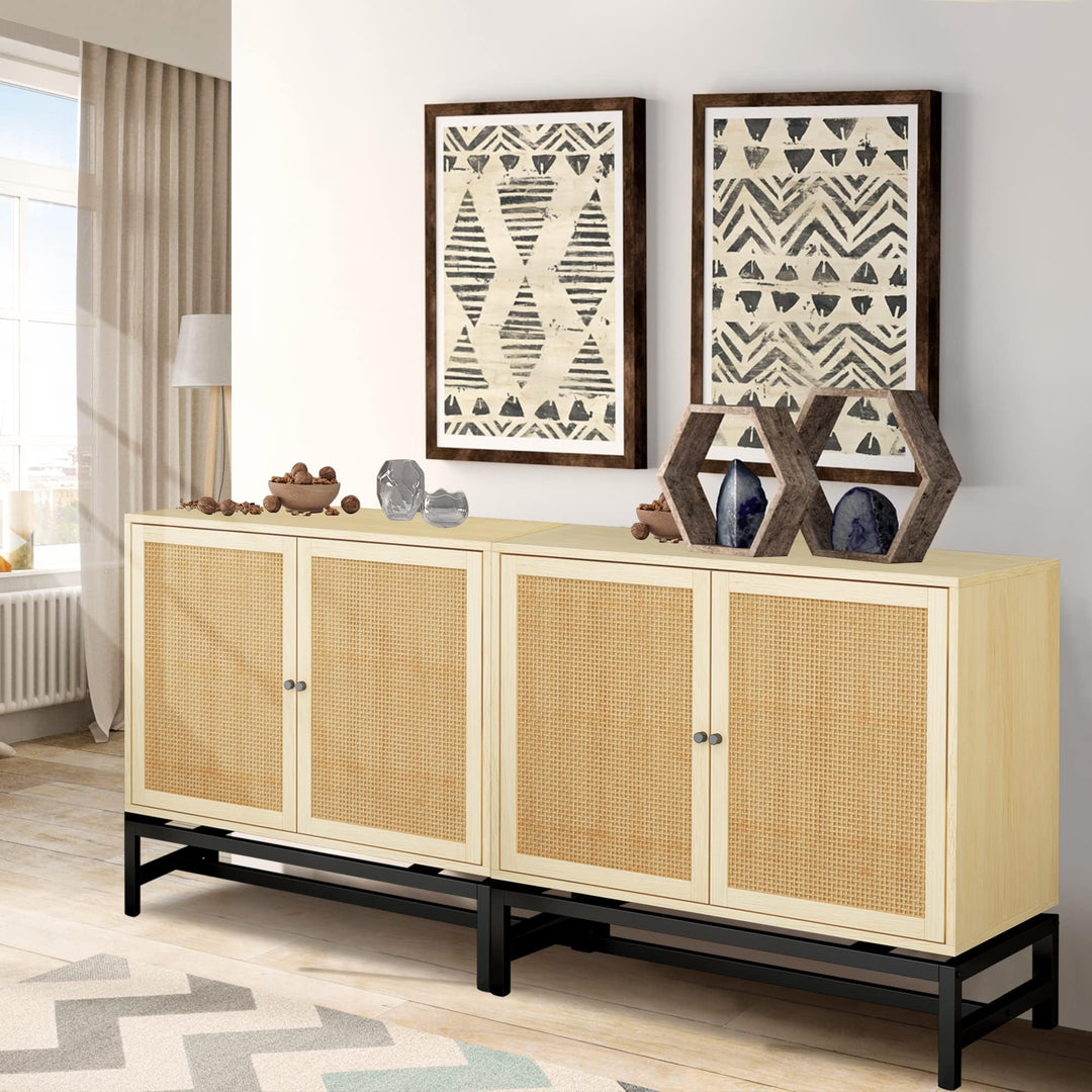 Lamerge Sideboard Buffet Cabinet, Rattan Kitchen Storage Cabinet with 2 Doors,Cupboard Console Table with Adjustable Shelves,Accent Cabinet for Dining Room, Bedroom, Hallway,Natural (W68837258)