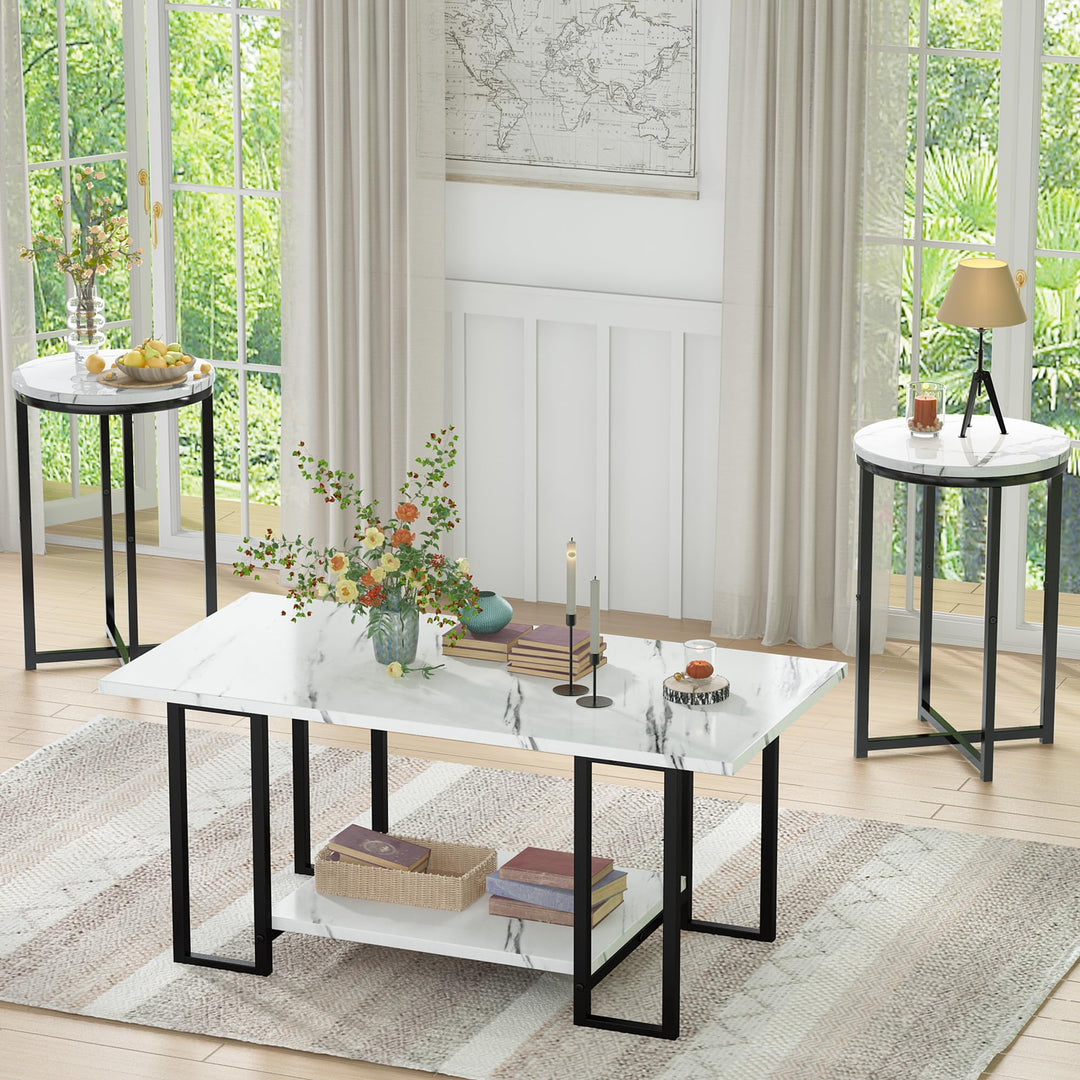 Modern Faux Marble Top Coffee Table & End Table Set