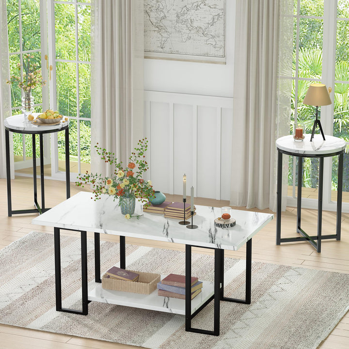 Modern Faux Marble Top Coffee Table & End Table Set