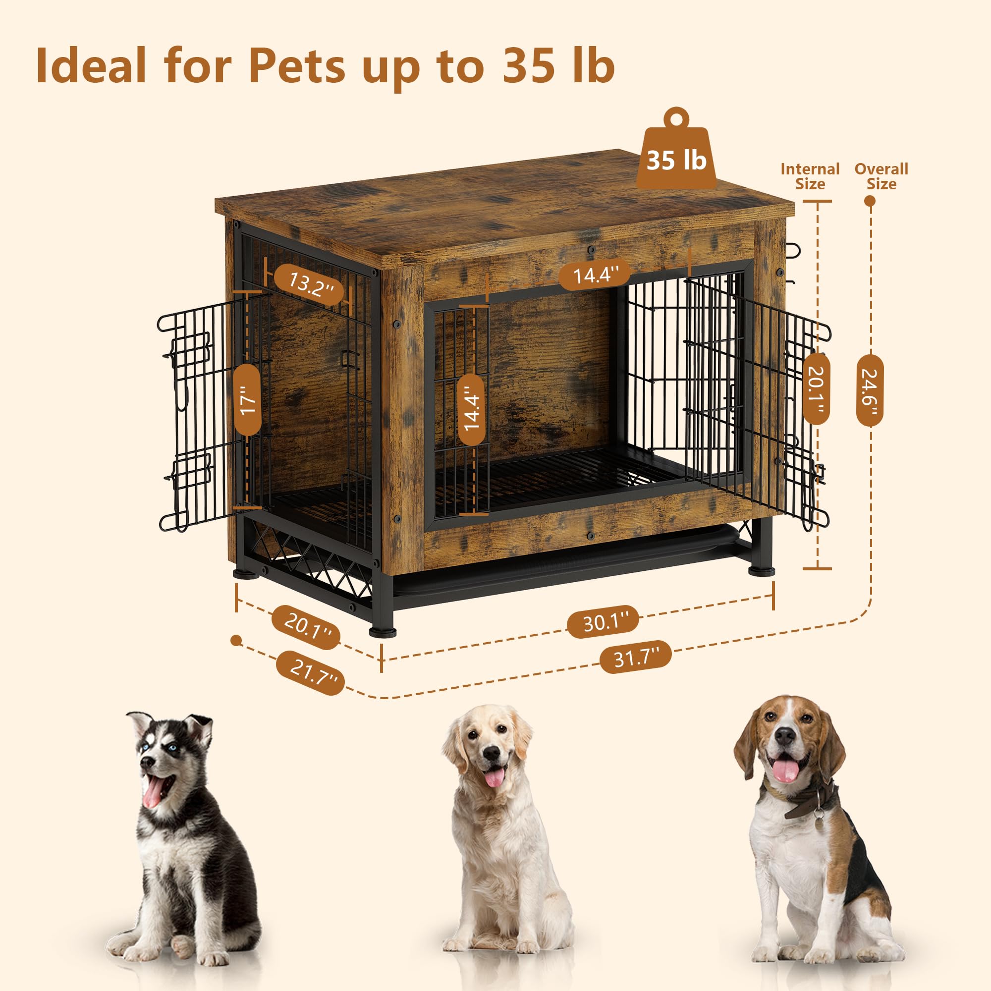 Lamerge 3 Door Dog Crate Furniture Wooden Dog Crate End Table with Re Hooseng Furniture