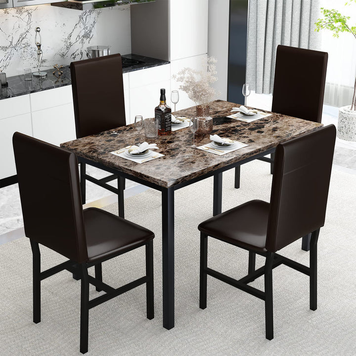 5 Piece Dining Table Set with PU Leather Chairs