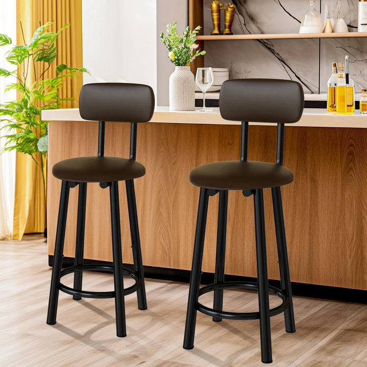 DKLGG Bar Stools Set of 2, 35.4" Tall Chairs Counter Height Bar Stools with Backrest & PU Leather Chairs, Modern Barstools Chair for Kitchen Island Pub Dining Counter Living Room, Gold