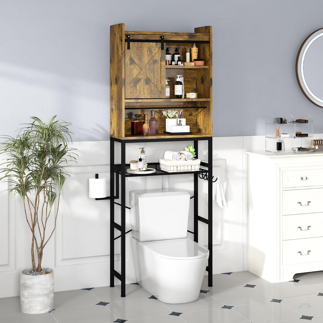 The Toilet Storage Cabinet, Bathroom Toilet Rack with Barn Door