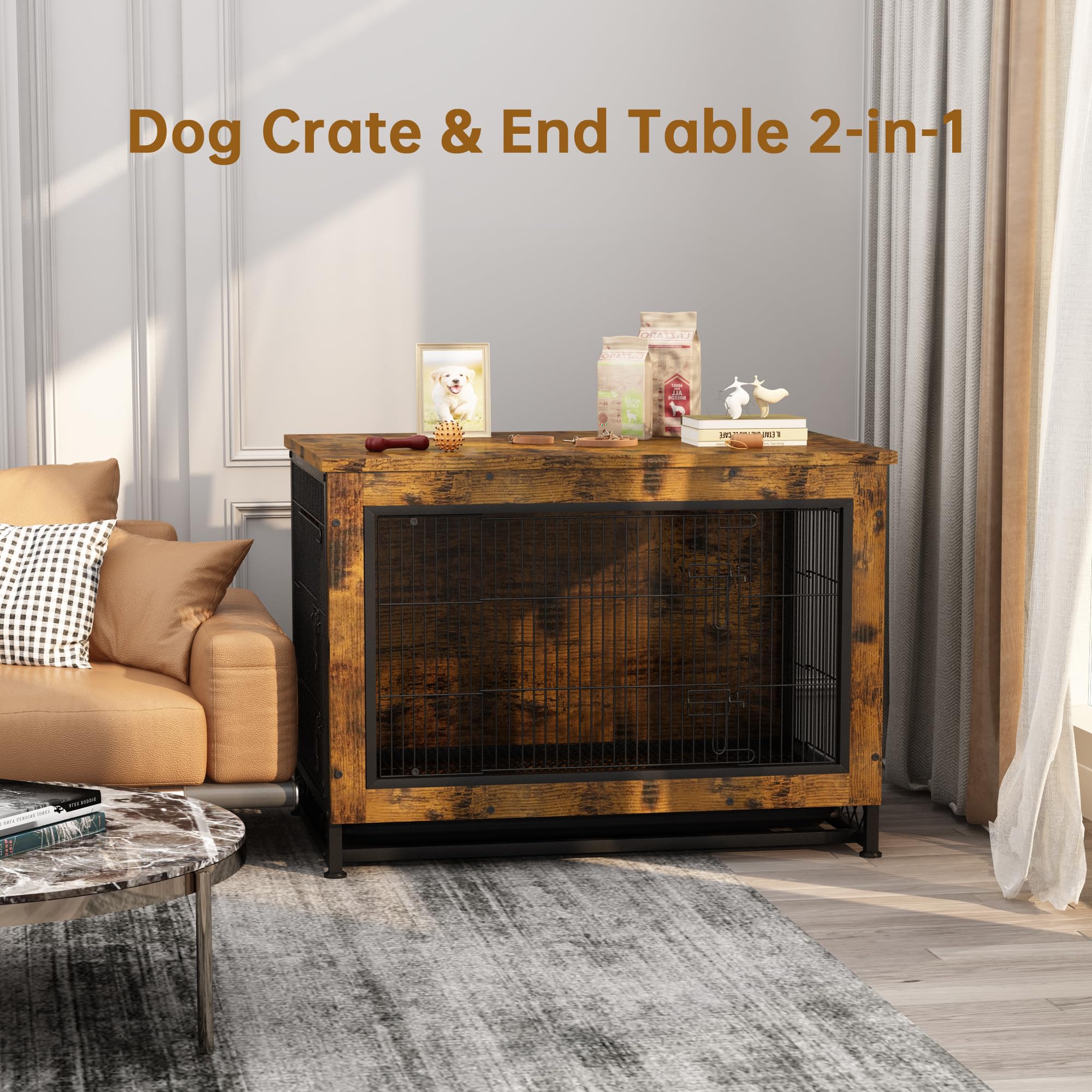 Lamerge 3 Door Dog Crate Furniture Wooden Dog Crate End Table with Re Hooseng Furniture