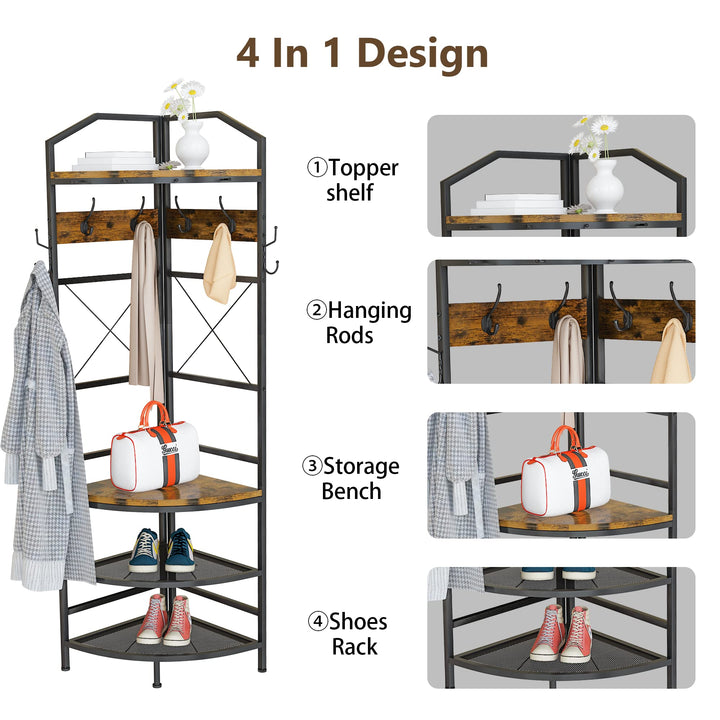 Lamerge Coat Rack Stand with Storage, Multifunctional Entryway Shelf Organizer with 10 Hooks and 6-tier Shelves, 72" Industrial Hall Tree Freestanding Clothes Rack for Bedroom Hallway Entryway