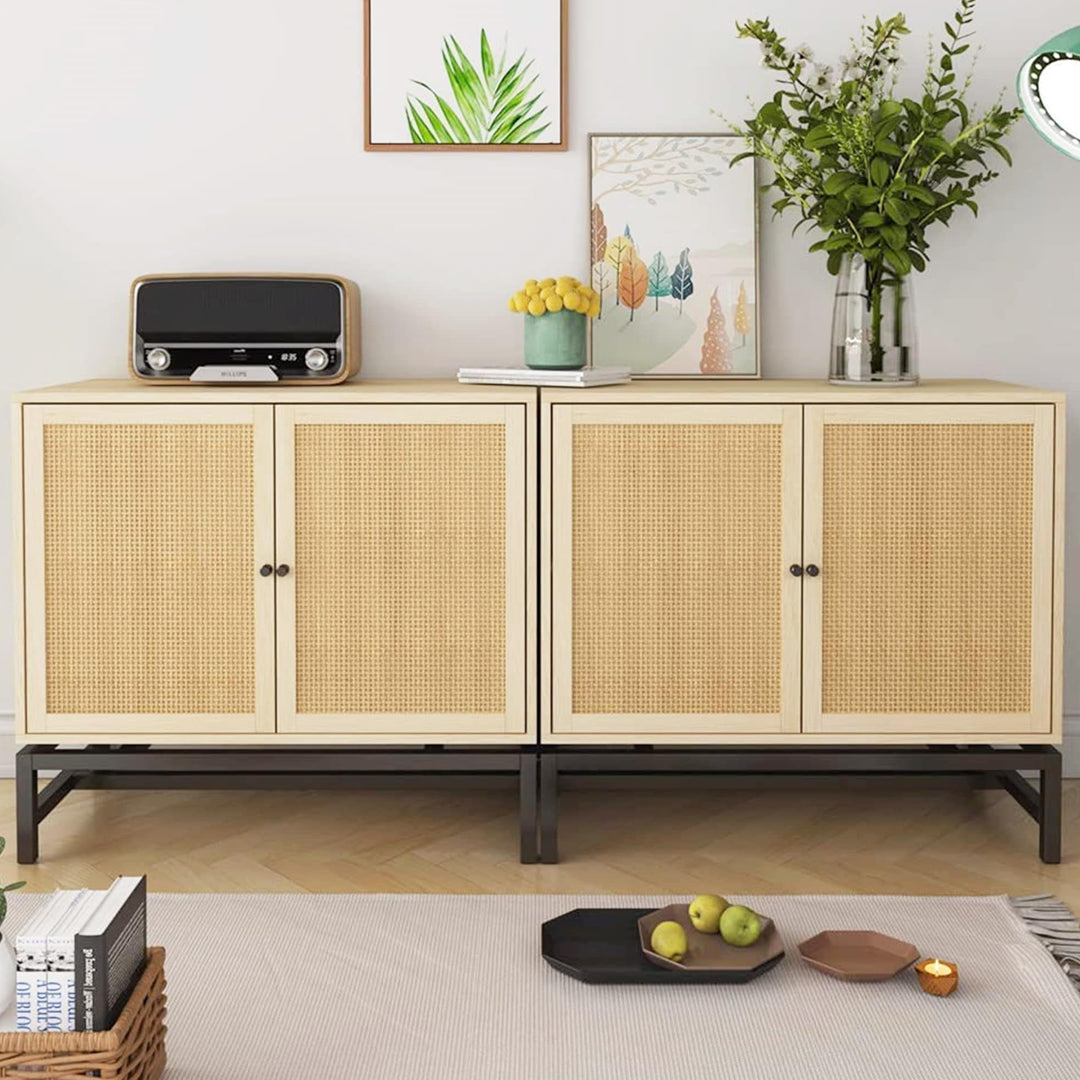 Lamerge Sideboard Buffet Cabinet, Rattan Kitchen Storage Cabinet with 2 Doors,Cupboard Console Table with Adjustable Shelves,Accent Cabinet for Dining Room, Bedroom, Hallway,Natural (W68837258)