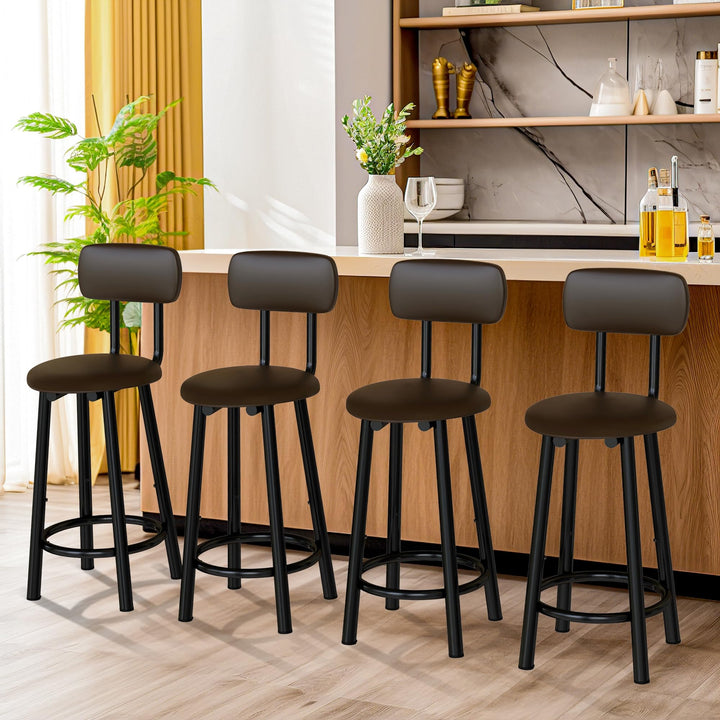 DKLGG Bar Stools Set of 2, 35.4" Tall Chairs Counter Height Bar Stools with Backrest & PU Leather Chairs, Modern Barstools Chair for Kitchen Island Pub Dining Counter Living Room, Gold