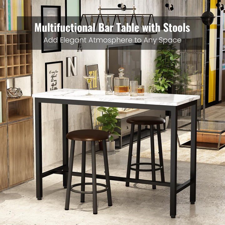 Lamerge Industrial Pub Height Table with 2 PU Upholstered Stools,3-Piece Kitchen Table and Chairs,Suit for Dining Room & Living Room & Breakfast Nook & Bistro,Bar Table Set for 2,Brown & Black,39.3"