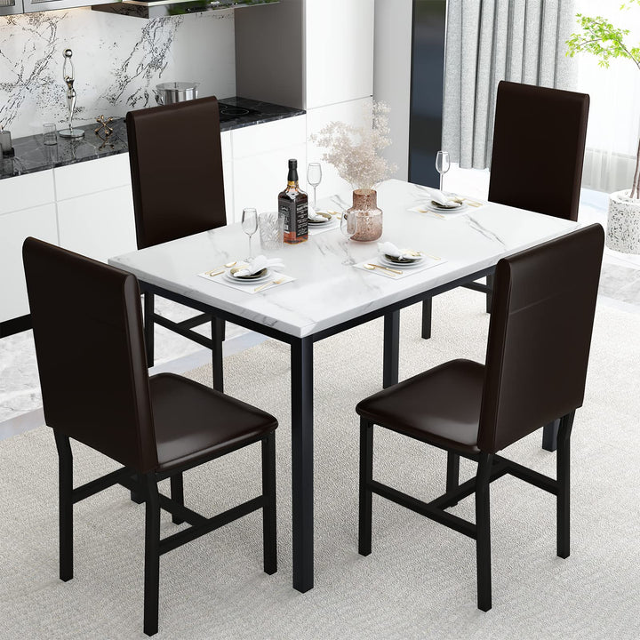 5 Piece Dining Table Set with PU Leather Chairs