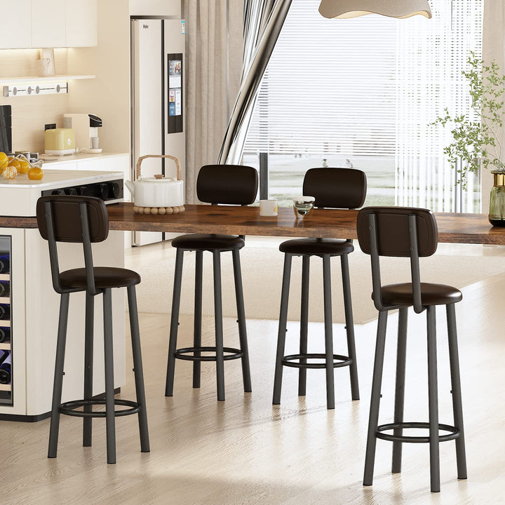 Hooseng Bar Stools, Set of 2 Bar Height Stools, PU Upholstered Breakfast Stools with Back and Footrest, Kitchen Bar Chairs for Dining Room, Kitchen, Easy Assembly