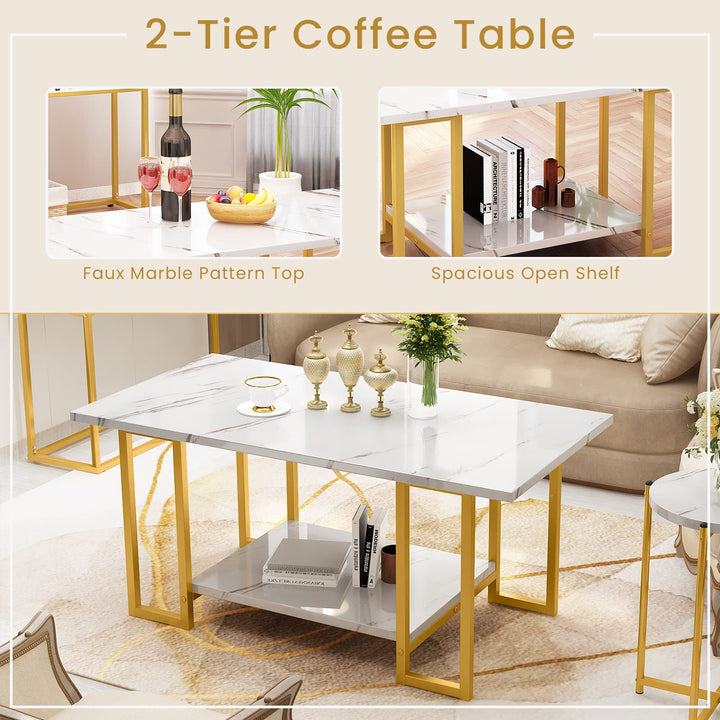 Modern Faux Marble Top Coffee Table & End Table Set