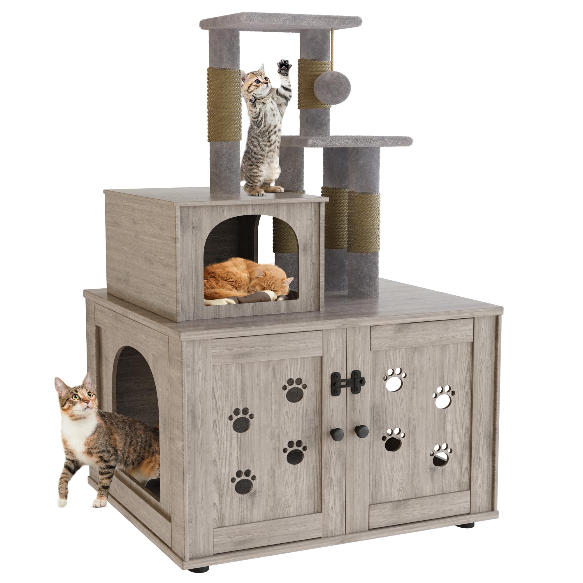 DKLGG Cat Tree with Cat Litter Box Enclosure Hidden Cat Washroom Furn Hooseng Furniture