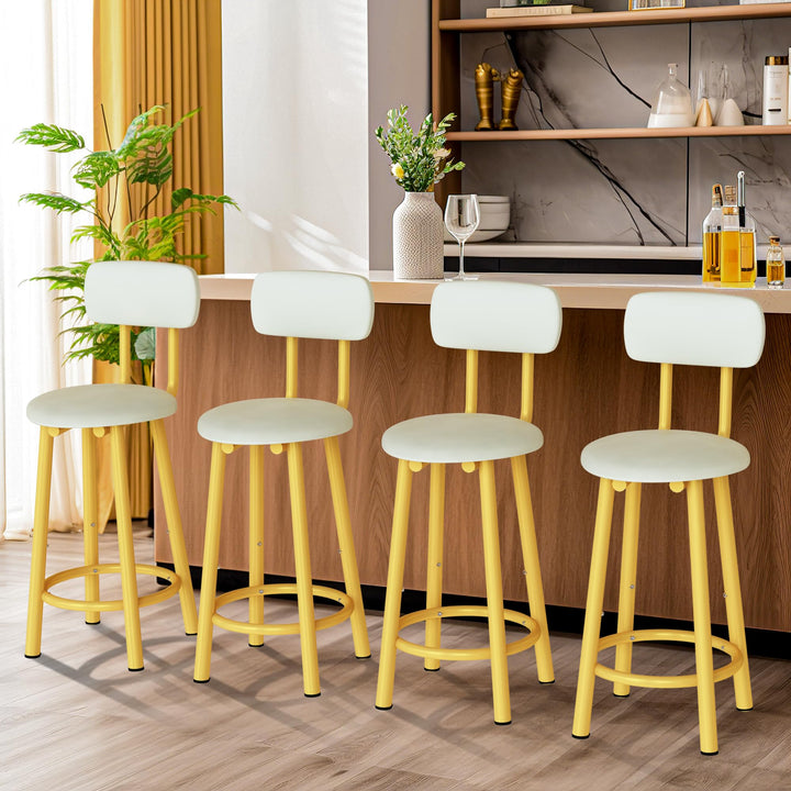 DKLGG Bar Stools Set of 2, 35.4" Tall Chairs Counter Height Bar Stools with Backrest & PU Leather Chairs, Modern Barstools Chair for Kitchen Island Pub Dining Counter Living Room, Gold